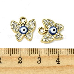 Uv メッキ合金エナメル ペンダント  ラインストーン付き  ゴールドカラー  ナザールボンジュウ  蝶  13.5x13x3mm  穴：2mm&nbsp;FIND-B039-01G-03