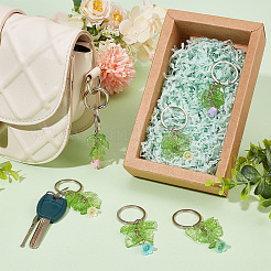 樹脂製の花のキーホルダー  アクリルリーフとアイアンキーホルダーリング付き  淡緑色  7.2cm  12個/セット&nbsp;KEYC-PH01521