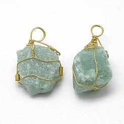 天然石グリーンアベンチュリンペンダント  真鍮線で  ナゲット  ゴールドカラー  30~45x15~30x15~25mm  穴：5~7mm&nbsp;G-R435-17