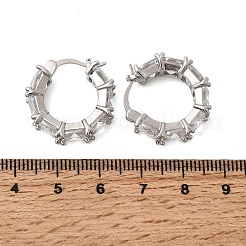 Square Brass Micro Pave Clear Cubic Zirconia Hoop Earrings&nbsp;EJEW-H108-07P