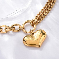 Ion Plating(IP) 304 Stainless Steel Twisted Chain & Cable Chain Heart Charm Bracelets for Women&nbsp;BJEW-H613-01G