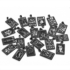 ステンレスペンダント201個  レーザー彫刻模様  タロットカード模様の長方形  ガンメタ色  40x24x1mm  穴：8x4mm  22個/セット&nbsp;STAS-S105-M018