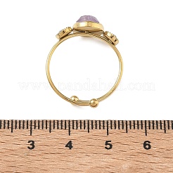 天然アメジスト製、女性用調節可能指輪  ラインストーンと304ステンレススチールの金具付き  ゴールドカラー  8.5mm  内径：19mm&nbsp;RJEW-A101-01G-04