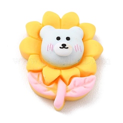 オペーク樹脂カボション  DIYアクセサリー用  クマと花  ゴールド  22.5x17.5x8mm&nbsp;RESI-I037-03