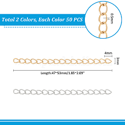 100個 2色 304ステンレススチールチェーンエクステンダー  ゴールデン·ステンレス鋼色  47~53x3mm  50個/カラー&nbsp;STAS-UN0060-92