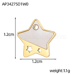 304ステンレススチール、シェルペンダント付き  スター  14KGP本金メッキ  イオンプレーティング（ip）  貝殻色  12x12mm&nbsp;STAS-OY005-88G