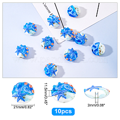 10PCSガラスビーズ  ジュエリー作りのための  装飾  スターとシェルとフラットラウンド  ブルー  21x11.5mm  穴：2mm&nbsp;GLAA-CA0001-41