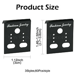180個 3スタイルの長方形プラスチックイヤリングディスプレイカード  耳栓に使用  ミックスカラー  3.7~3.8x3cm  180pc  60個/スタイル&nbsp;EDIS-FS0001-01D