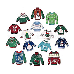 クリスマスUV片面プリント木製ペンダントデコレーション15個  セーター  ジュートロープ吊り下げ装飾  レーザーカットウッドシェイプ  ミックスカラー  59~79x70~79x2mm  穴：2.5~3mm&nbsp;WOOD-N020-27