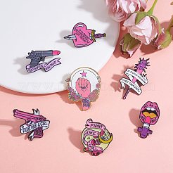 7 スタイル ハート & ムーン & リップ & ルゴサ ローズ エナメル ピン 7 個  電気泳動黒メッキ合金フェミニズム テーマ ワード ブローチ バックパック服  ミックスカラー  20.5~43x17~33.5x1~1.5mm  ピン：1~1.2mm  1個/スタイル&nbsp;JEWB-SZ0001-81