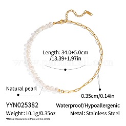 French Vintage Natuarl Pearl Potato Beaded Necklaces with 304 Stainless Steel Paperclip Chains for Women&nbsp;HS0908-2