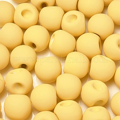 ゴム引きアクリルビーズ-カラフル  ラウンド  鈴丸ビーズ  トップ掘削  ライトカーキ  18x18x18mm  穴：3mm&nbsp;OACR-G012-05B
