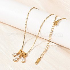 304 Stainless Steel Pave Clear Cubic Zirconia 3 Teardrop Pendant Necklaces for Women&nbsp;SA-CBABBA6-01G