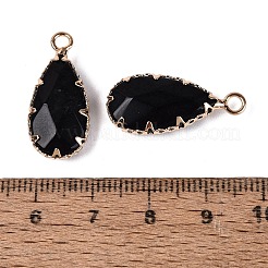 天然黒曜石ファセットペンダント  真鍮製のティアドロップ型ベゼルチャーム  ゴールドカラー  24~25x10.5~11.5x5~5.5mm  穴：2mm&nbsp;G-Q606-104G-01
