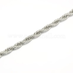 変色しにくいファッショナブルな304ステンレススチールロープチェーンネックレス  カニカン付き  ステンレス鋼色  21インチ〜22インチ（53.3~55.8cm）x6mm&nbsp;STAS-A028-N056P