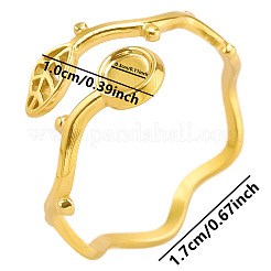 女性のためのファッショナブルな 304 ステンレススチール リーフ オープン カフ リング  ゴールドカラー  内径：17mm  トレイ：3mm&nbsp;LS-PT1678-2