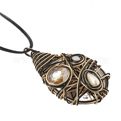 Alloy Glass Pendant Black Waxed Cord Necklaces for Women&nbsp;FS-WG2748D-02