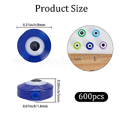 600個の樹脂ビーズ  フラットラウンド  ナザールボンジュウ  ミックスカラー  7.5~8x5~6mm  穴：1.8~2mm&nbsp;RESI-PA0001-07A