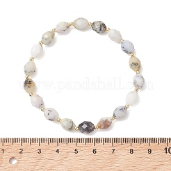 Oval Natural Flower Opal & Electroplate Non-magnetic Synthetic Hematite Beads Stretch Bracelets for Women&nbsp;BJEW-JB13653