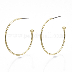 鉄スタッドピアス  ハーフフープピアス  スチールピンと  リング  ライトゴールド  32x31mm  ピン：0.7mm&nbsp;X-EJEW-N013-06