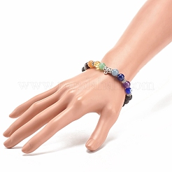 Natural Lava Rock & Mixed Stone & Alloy Tube Stretch Bracelet with Lampwork Evil Eye&nbsp;BJEW-JB08320-02
