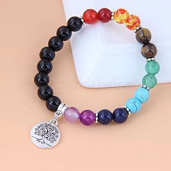 8MM Round Chakra Natural & Synthetic Mixed Stone Beaded Stretch Bracelets&nbsp;ST5513
