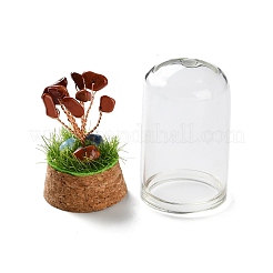 Natural Red Jasper Chips Money Tree in Dome Glass Bell Jars with Wood Base Display Decorations&nbsp;DJEW-K030-02C