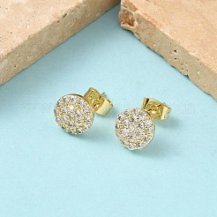 Round Brass Micro Pave Clear Cubic Zirconia Stud Earrings&nbsp;EJEW-Z144-10G