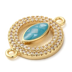 Rack Plating Brass Micro Pave Clear Cubic Zirconia Ring with Horse Eye Connector Charms&nbsp;KK-K385-98G-01