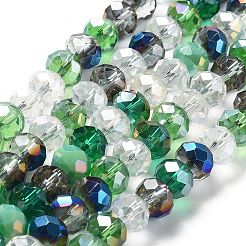 ガラスビーズ連売り  多面カット  ロンデル  濃い緑  8x6mm  穴：1mm  約65~68個/連  15.7~16.1インチ（40~41cm）&nbsp;EGLA-A034-M8mm-24