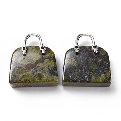 Natural Dragon Blood Jasper Brass Pendants&nbsp;KK-E274-01P-06
