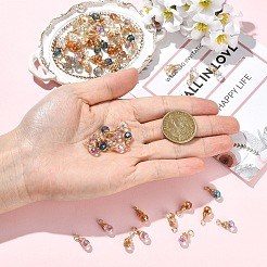 10個のガラスペンダント  ティアドロップ  ライトゴールド銅線付き  多面カット  クリアAB  14mm  穴：3mm&nbsp;PALLOY-YW00130-01