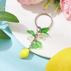 フルーツ&リーフのアクリルペンダントキーホルダー  アイアンキーホルダーリング付き  レモン  7.8cm  ペンダント：23x13.5x12mm&nbsp;KEYC-JKC00680-03