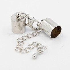 鉄アジャスターチェーン  ロブスタークロウクラスプとブラスコードエンド付き  プラチナ  42x10mm  穴：9.5mm  コー​​ド終了：14x10mm  穴：9.5mm&nbsp;KK-K002-9.5mm-P