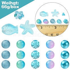 ガラスビーズ66g  ラウンド＆ヒトデ＆フィッシュ＆ロンデル  混合スタイル  空色  2~14x2~10x1~8.5mm  穴：0.8~1.5mm&nbsp;GLAA-FS0002-03C
