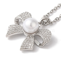Brass Micro Pave Clear Cubic Zirconia Bowknot Pendant Necklaces&nbsp;NJEW-C054-04P