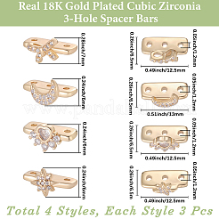 12Pcs 4 Styles Brass Micro Pave Clear Cubic Zirconia Spacer Bars&nbsp;KK-BBC0018-95