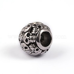 レトロ ロンデル スカル 304 ステンレス スチール ヨーロピアン ラージ ホール ビーズ  12x12mm  穴：5mm&nbsp;STAS-F072-05