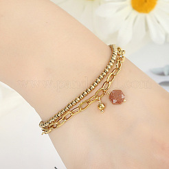 Synthetic Blue Goldstone Hexagon Charm Double Layer Bracelets&nbsp;WG0C9E5-02