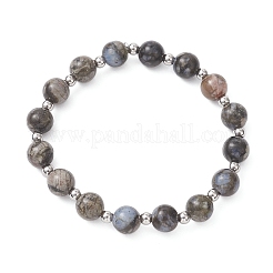 Natural Glaucophane & Brass Beaded Stretch Bracelets for Women&nbsp;BJEW-JB12903