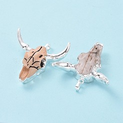 レジンビッグサイズペンダントトップ  真鍮パーツ  牛の頭  バリーウッド  プラチナ  53x48x22mm  穴：5x8mm&nbsp;KK-G292-09P