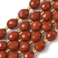 天然石レッドジャスパービーズ連売り  多面カット  ライス  シードビーズで  8x7mm  穴：0.8mm  約37個/連  15.75''（40センチメートル）&nbsp;G-F809-A50-01