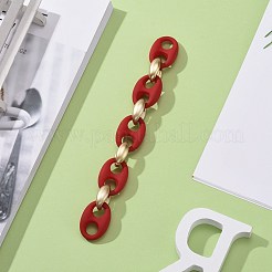 手作りのスプレー塗装されたccbプラスチックとゴム引きスタイルのアクリルコーヒー豆チェーン  ゴールドカラー  レッド  33x22.5x10.5mm  23x16x9mm  39.37インチ（1m）/連&nbsp;AJEW-JB00876-01