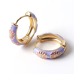 Daisy Flower Enamel Hoop Earrings&nbsp;EJEW-G290-01G-B