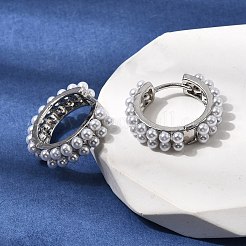 丸い真鍮のフープピアス  absプラスチックパール  長持ちメッキ  ラックめっき  鉛フリー＆カドミウムフリー  プラチナ  24x21.5x6mm&nbsp;EJEW-H180-11P