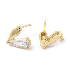 Heart Brass Micro Pave Cubic Zirconia Stud Earrings for Valentine's Day&nbsp;EJEW-F316-16G