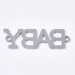 変色しない201ステンレス鋼リンクコネクター  レーザーカットリンク  単語の赤ちゃん  ステンレス鋼色  29x9x1mm  穴：1.5mm&nbsp;STAS-N091-36P
