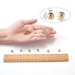 真鍮ビーズ  長持ちメッキ  ラウンド  ゴールドカラー  7x6.5mm  穴：1.8mm  100個/セット&nbsp;KK-SZ0001-10G-7mm