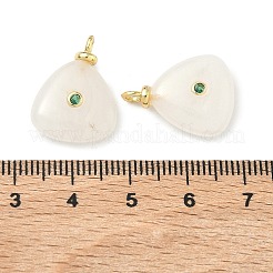 天然石ホワイトジェイドペンダント  真鍮パヴェキュービックジルコニアの留め具が付いた三角形のチャーム  カドミウムフリー＆鉛フリー  長持ちメッキ  ラックめっき  18KGP本金メッキ  20x15x5.5mm  穴：2.2mm&nbsp;KK-G555-17G-02