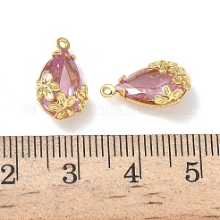 真鍮製マイクロパヴェキュービックジルコニアペンダント  花と涙のチャーム  ニッケルフリー  18KGP本金メッキ  プラム  15x9.5x5.5mm  穴：1mm&nbsp;KK-Z136-06G-02